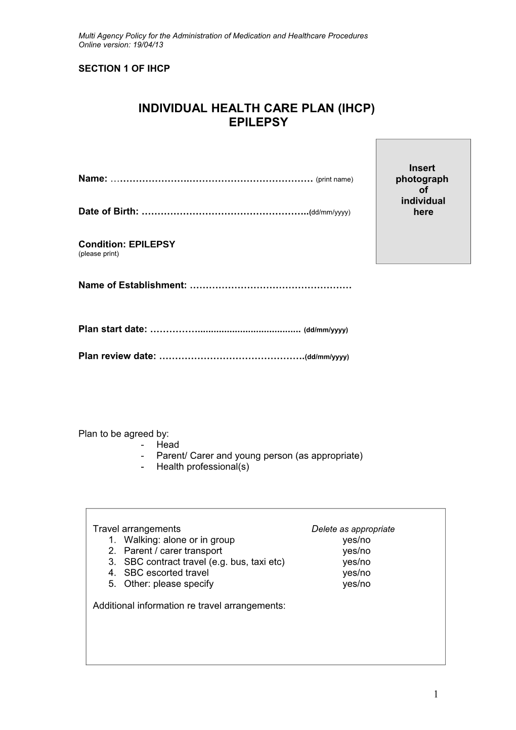 Multi Agency Policy for the Administration of Medication and Healthcare Procedures