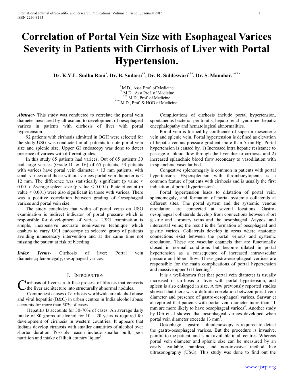 Correlation of Portal Vein Size with Esophageal Varices Severity in Patients with Cirrhosis of Liver with Portal Hypertension