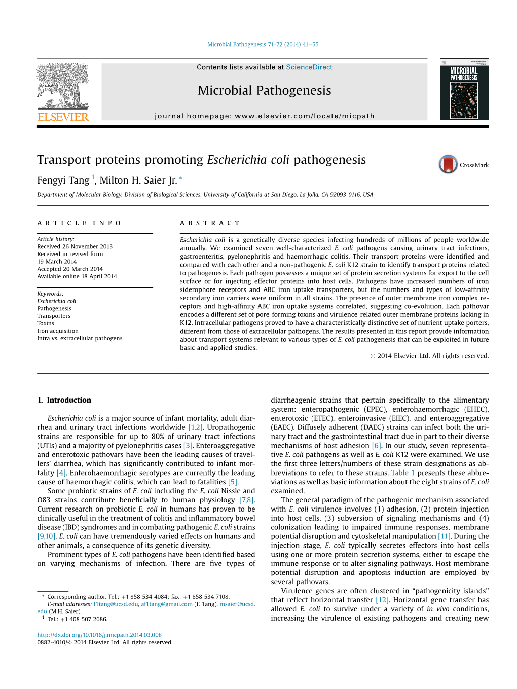 Transport Proteins Promoting Escherichia Coli Pathogenesis