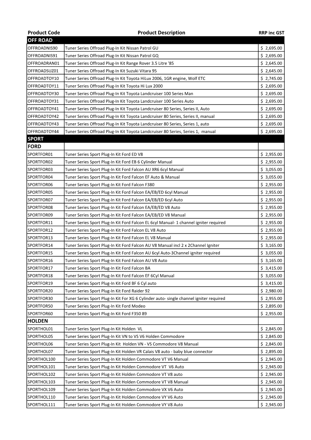 7.Price Check List Plug in Kits Tuner Series JUN 2017 Black White Small