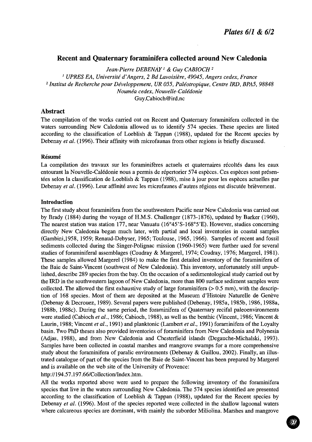 Recent and Quaternary Foraminifera Collected Around New Caledonia