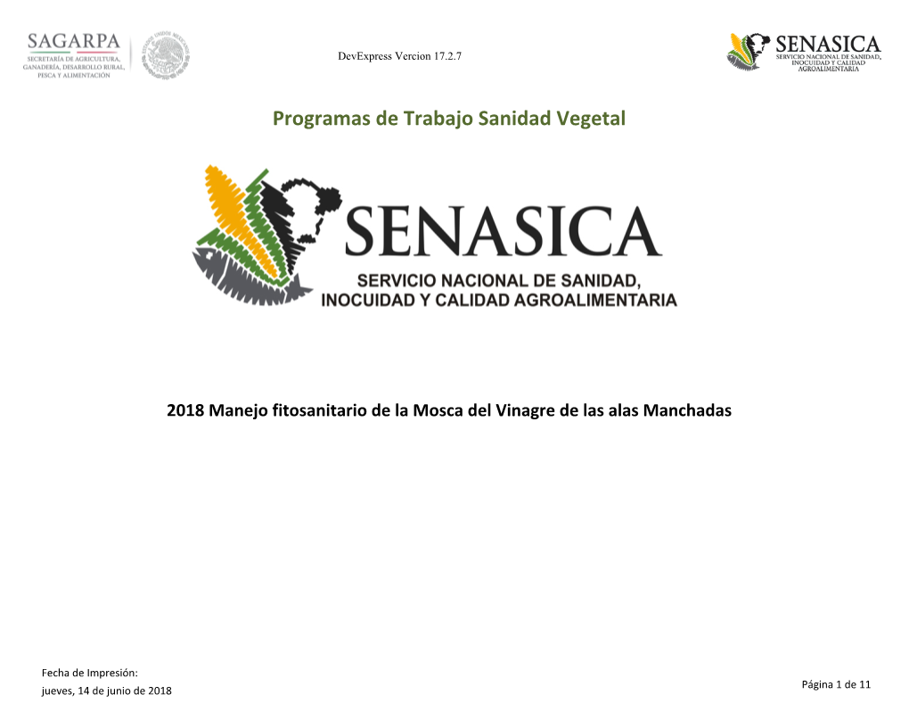 Programas De Trabajo Sanidad Vegetal