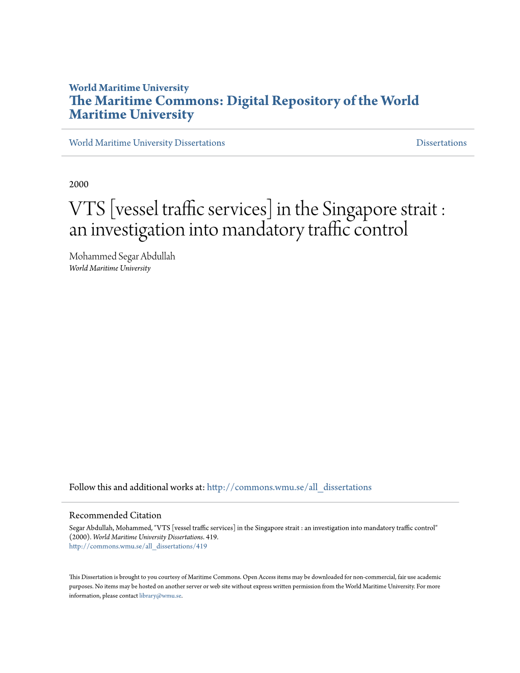 VTS [Vessel Traffic Services] in the Singapore Strait