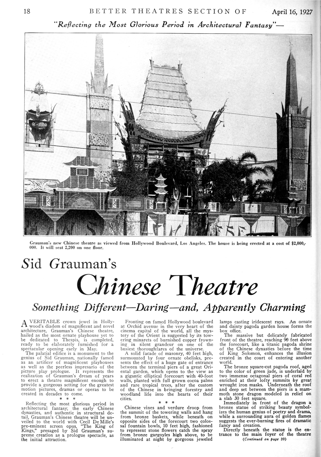 Exhibitors Herald (16 April 1927): Grauman's Chinese Theatre