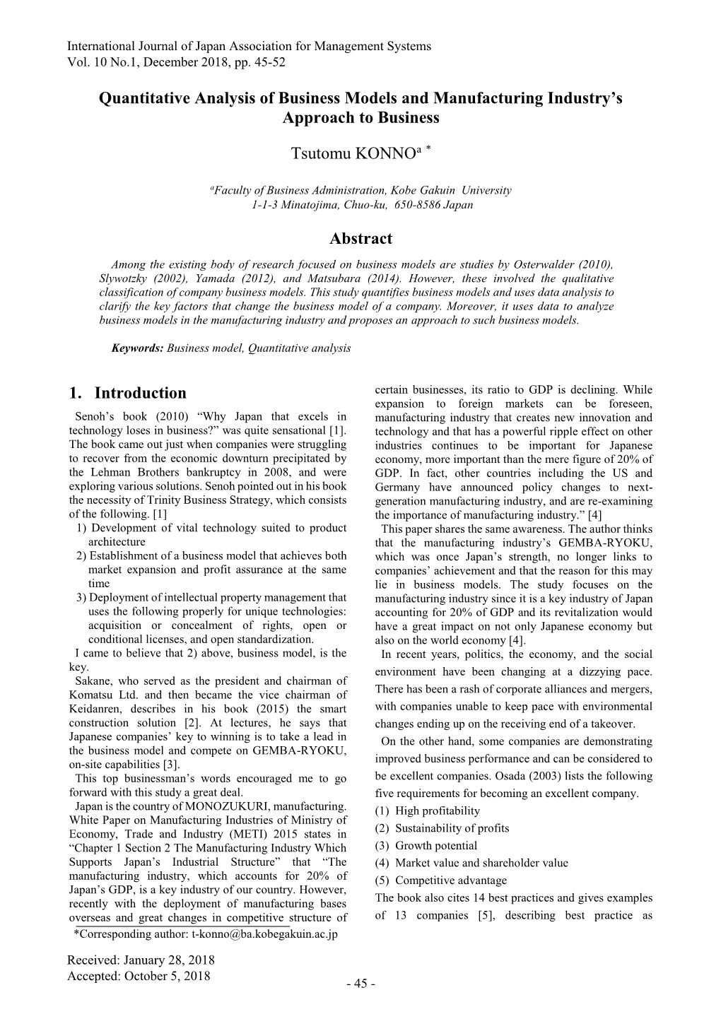 Quantitative Analysis of Business Models and Manufacturing Industry’S Approach to Business