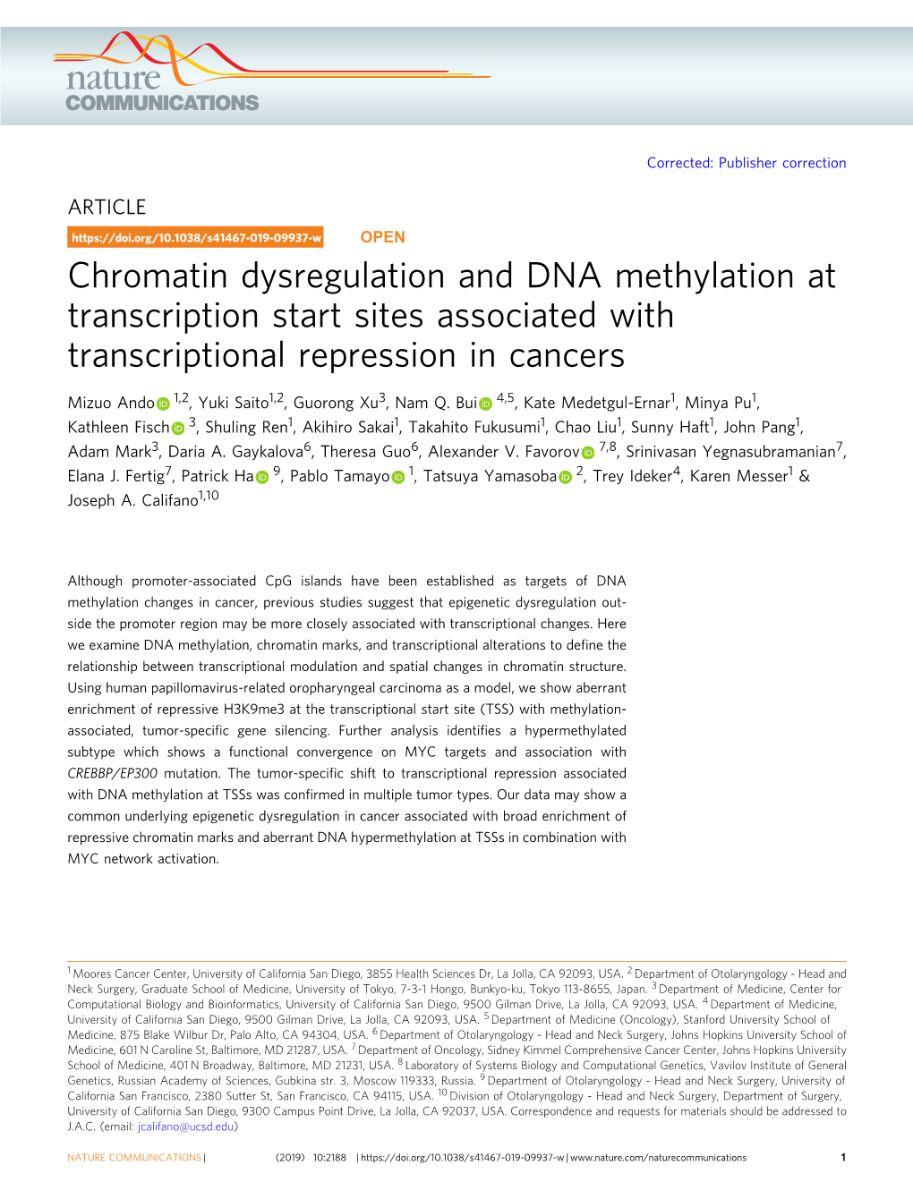 Chromatin Dysregulation and DNA Methylation at Transcription Start Sites Associated with Transcriptional Repression in Cancers