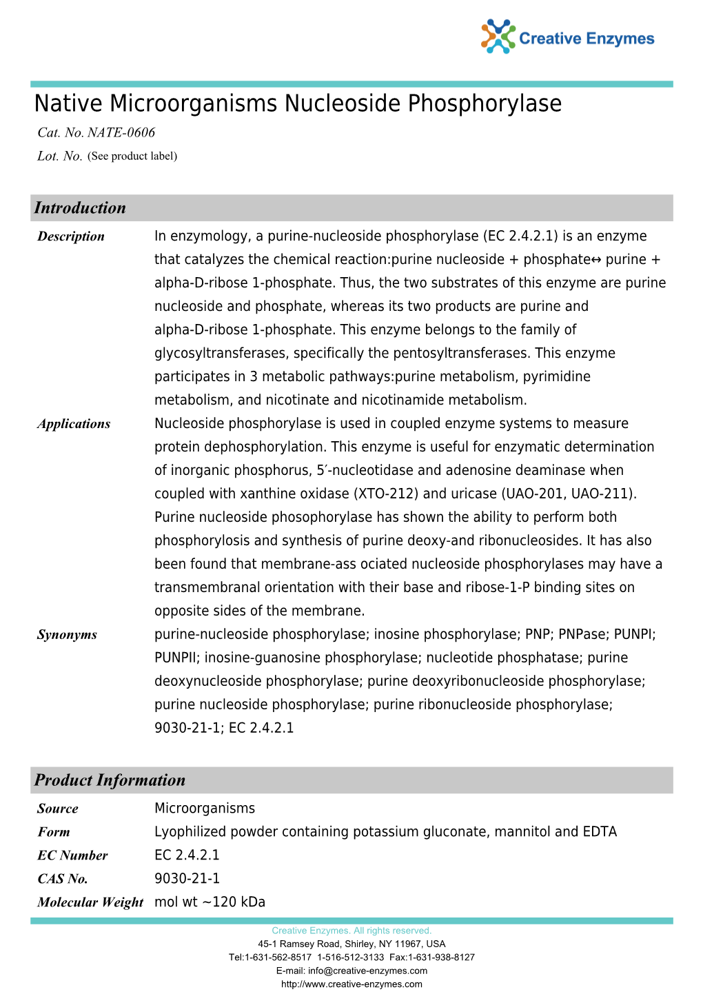 Native Microorganisms Nucleoside Phosphorylase Cat