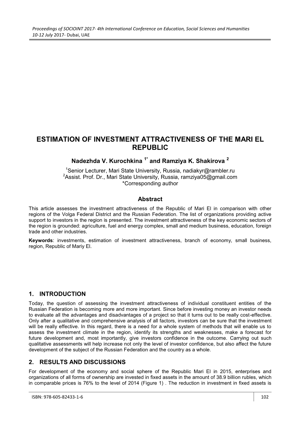 Estimation of Investment Attractiveness of the Mari El Republic