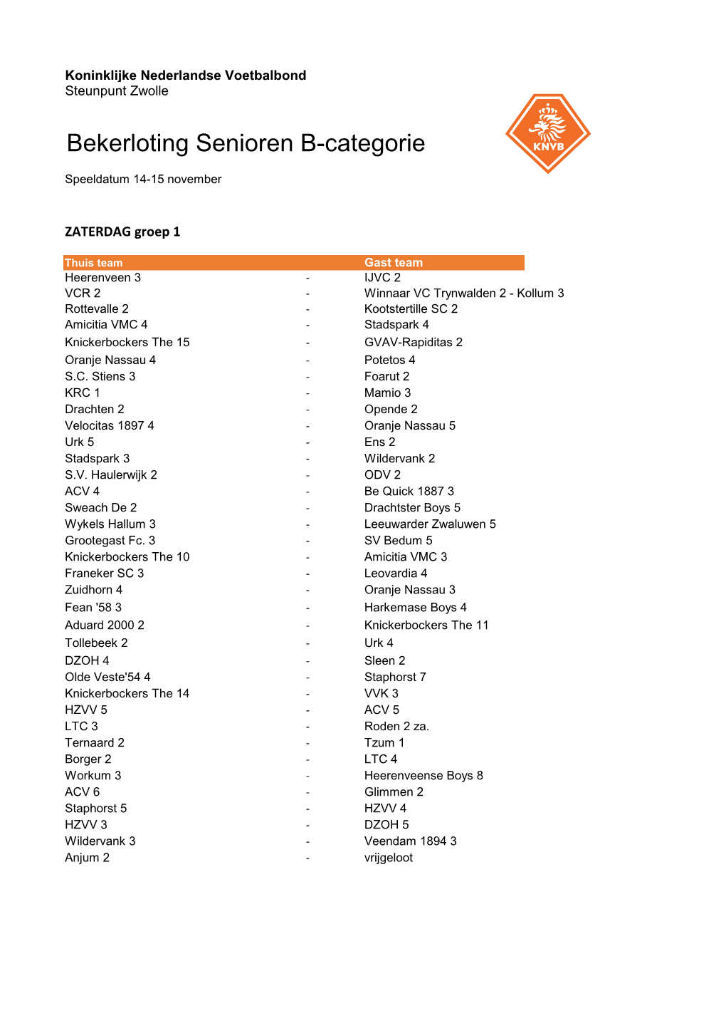 Bekerloting Senioren B-Categorie