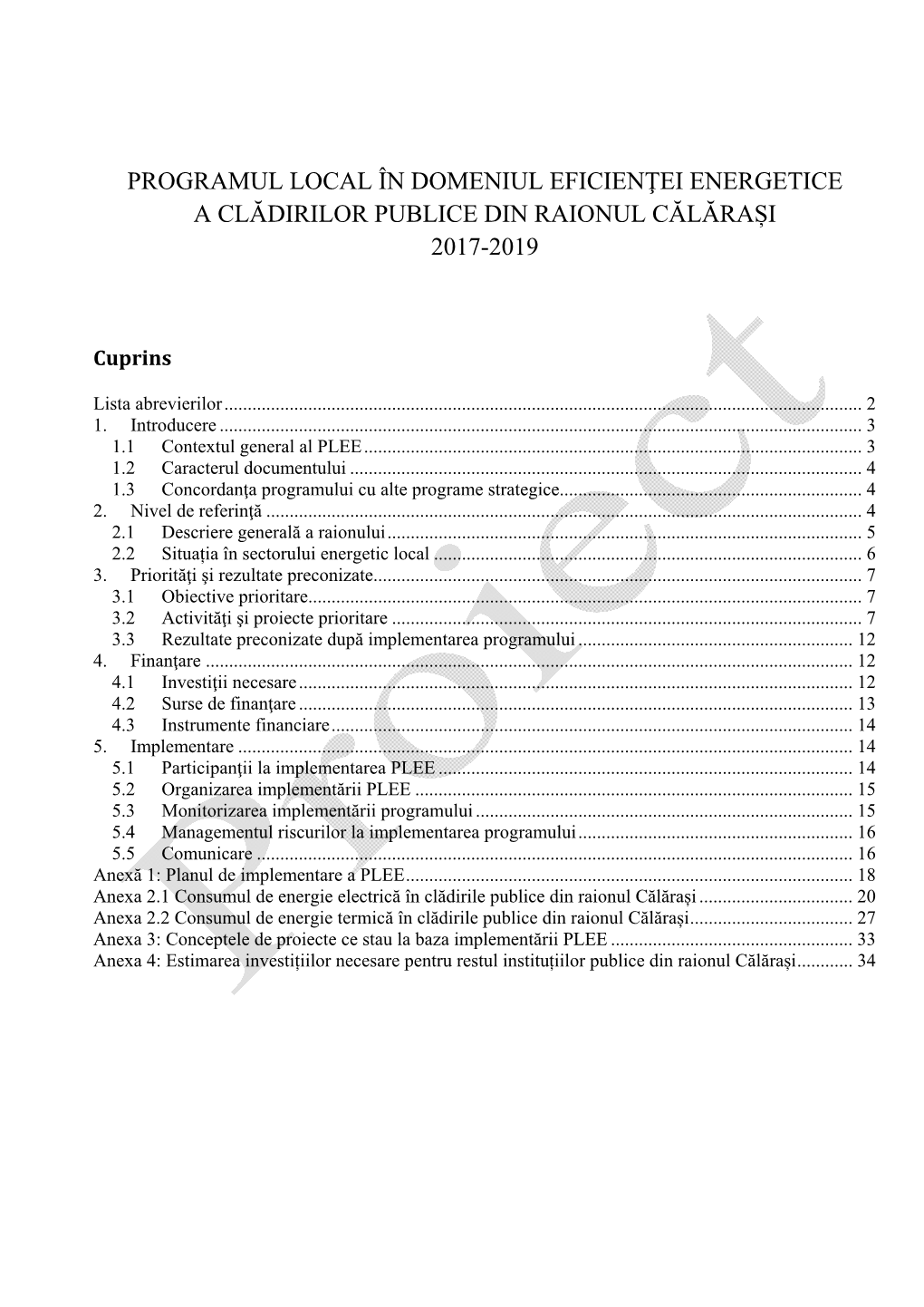 Programul Local În Domeniul Eficienţei Energetice a Clădirilor Publice Din Raionul Călărași 2017-2019