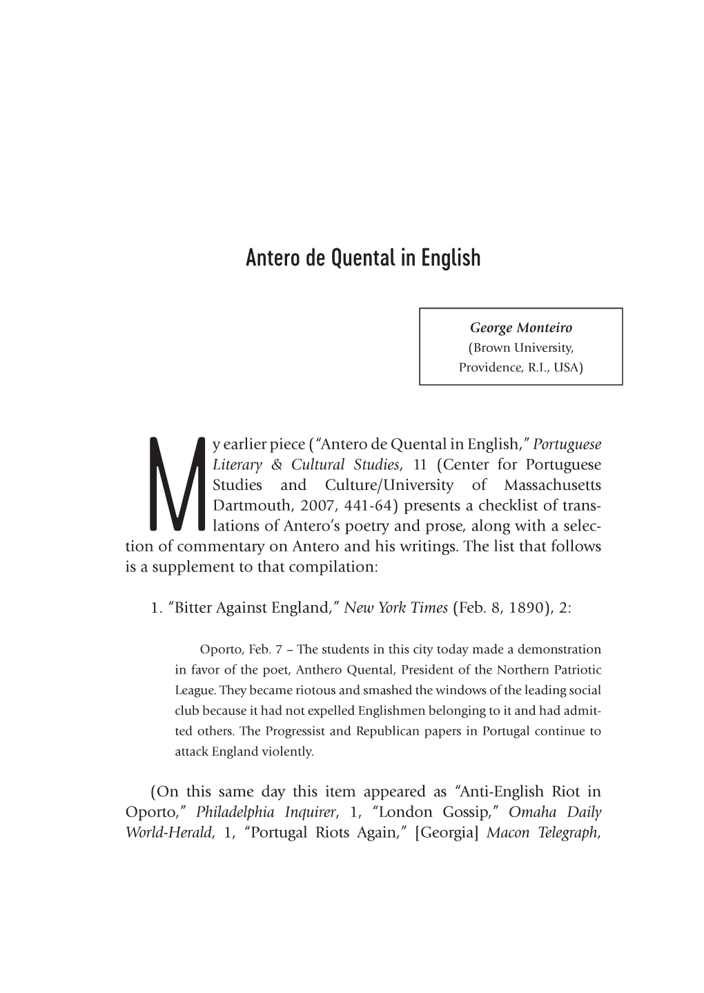 Antero De Quental in English