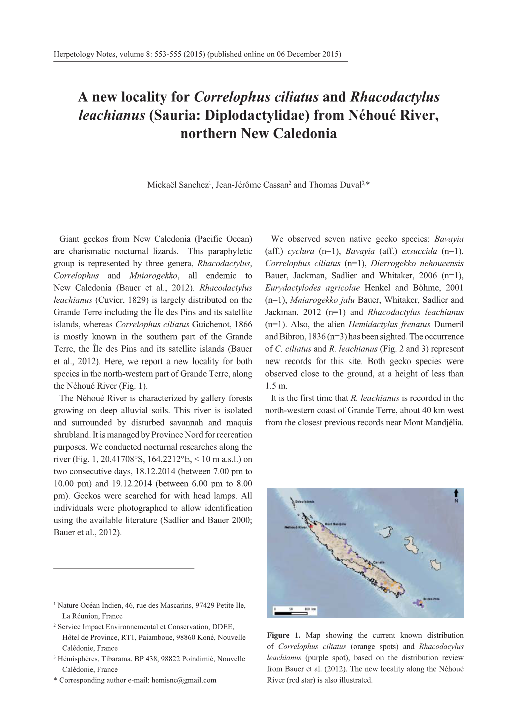 A New Locality for Correlophus Ciliatus and Rhacodactylus Leachianus (Sauria: Diplodactylidae) from Néhoué River, Northern New Caledonia