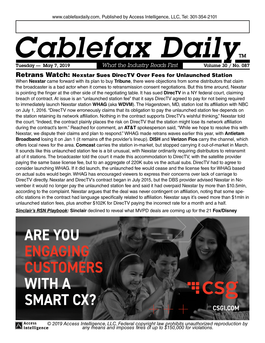 Cablefax Dailytm Tuesday — May 7, 2019 What the Industry Reads First Volume 30 / No