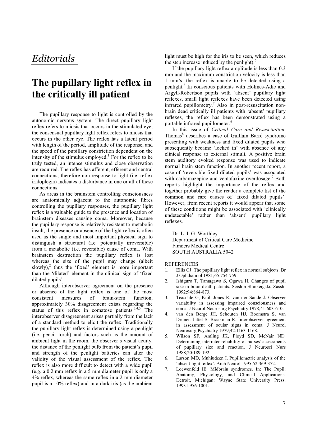 The Pupillary Light Reflex in the Critically Ill Patient