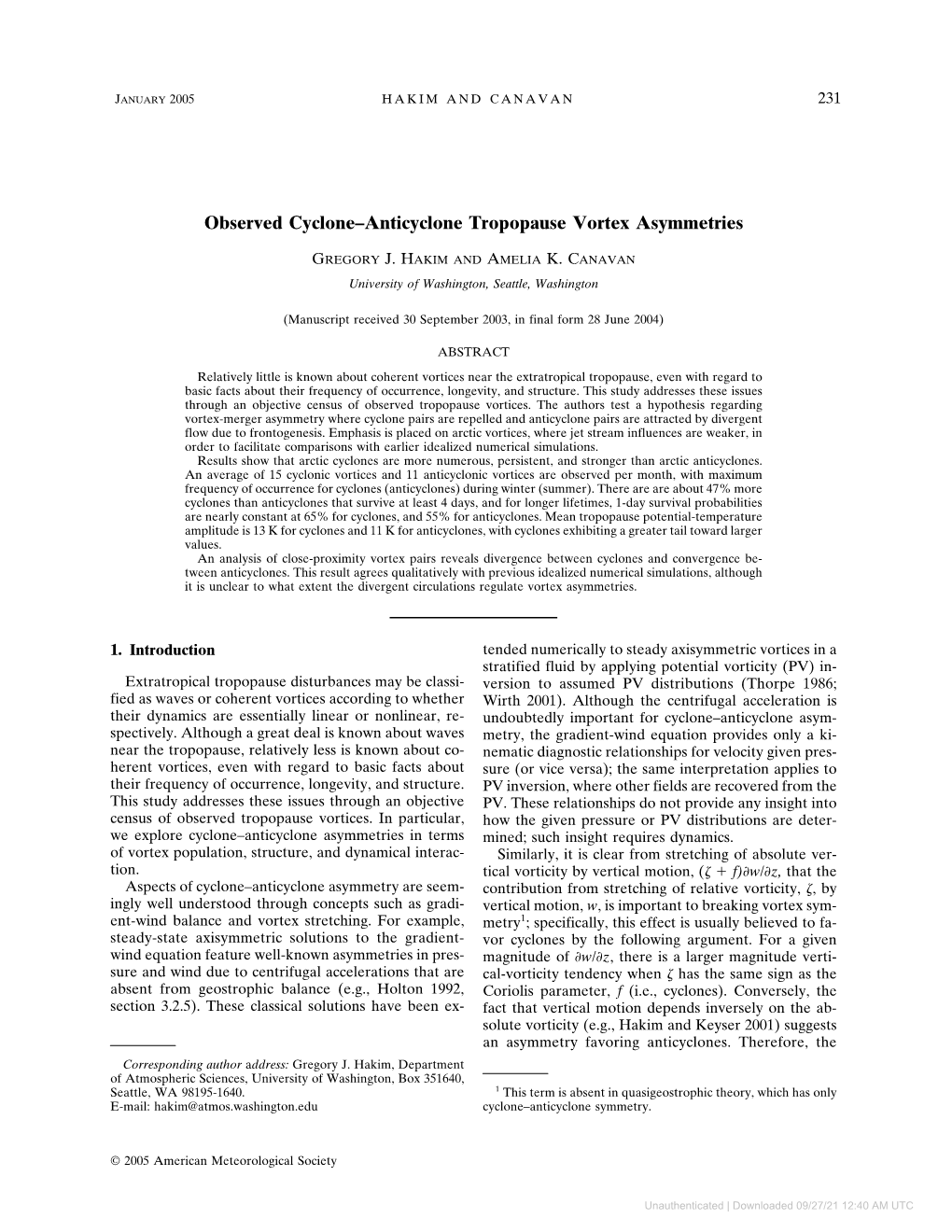 Observed Cyclone–Anticyclone Tropopause Vortex Asymmetries