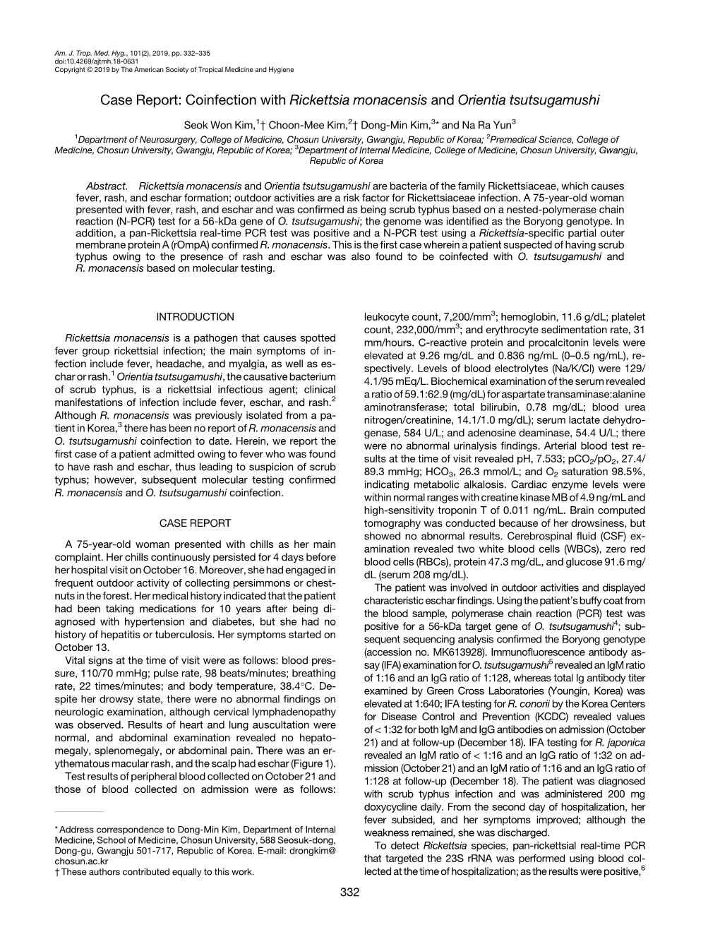 Case Report: Coinfection with Rickettsia Monacensis and Orientia Tsutsugamushi