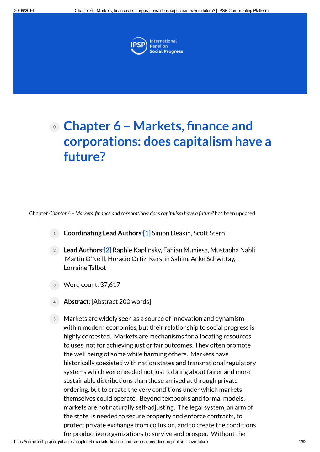 Chapter 6 – Markets, Finance and Corporations: Does Capitalism Have a Future? | IPSP Commenting Platform
