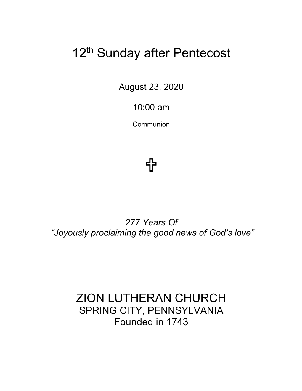 12Th Sunday After Pentecost