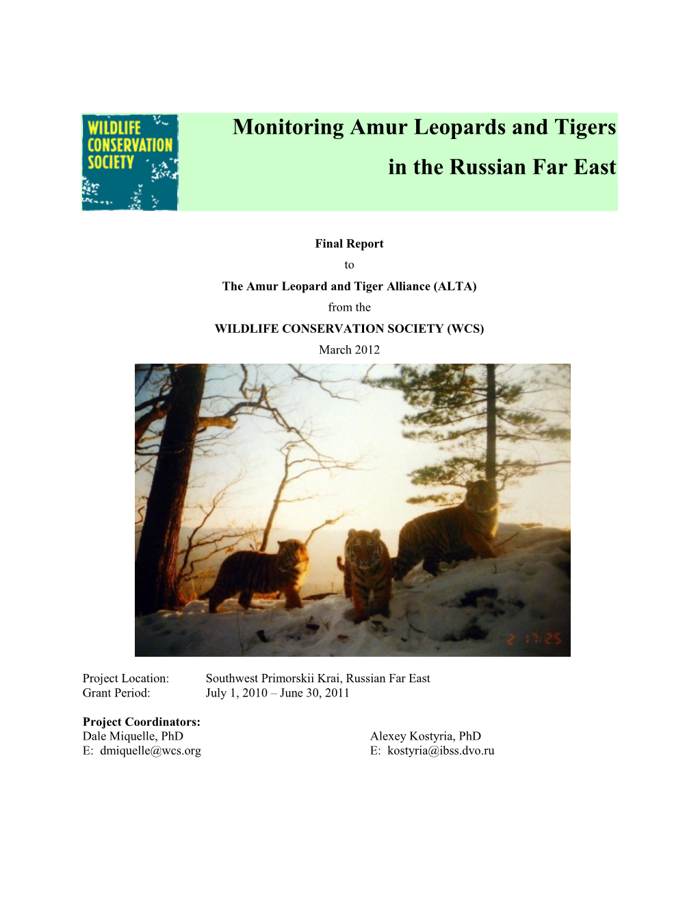 2012 WCS Report Monitoring Amur Leopards and Tigers in The