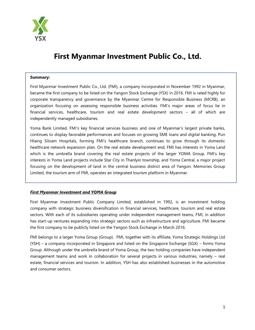 First Myanmar Investment Public Co., Ltd