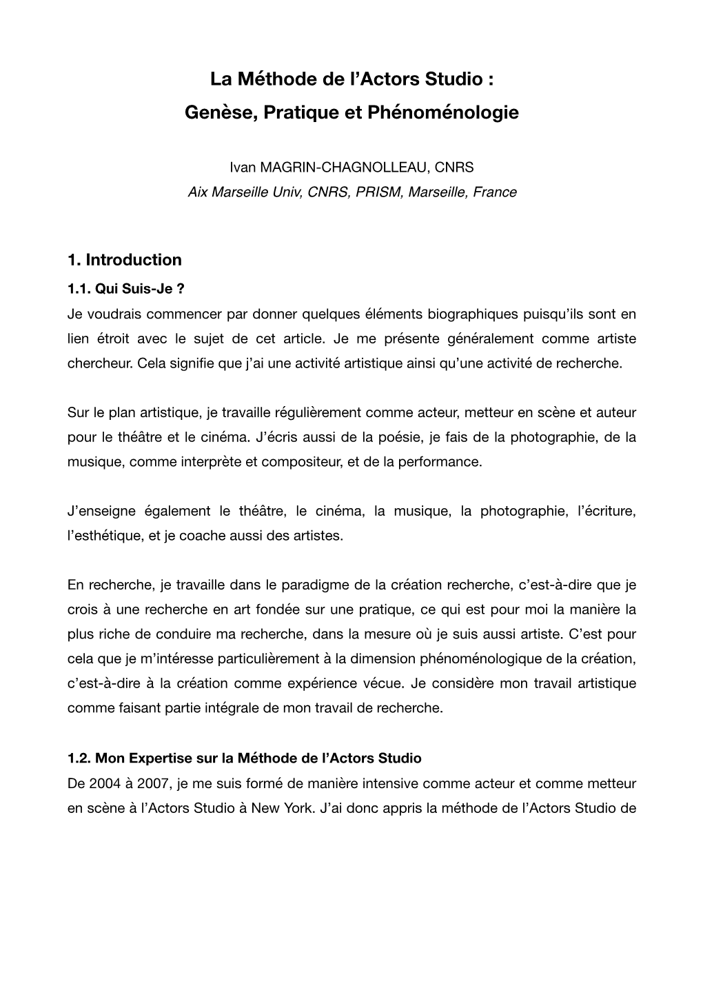 La Méthode De L'actors Studio, À Paraître