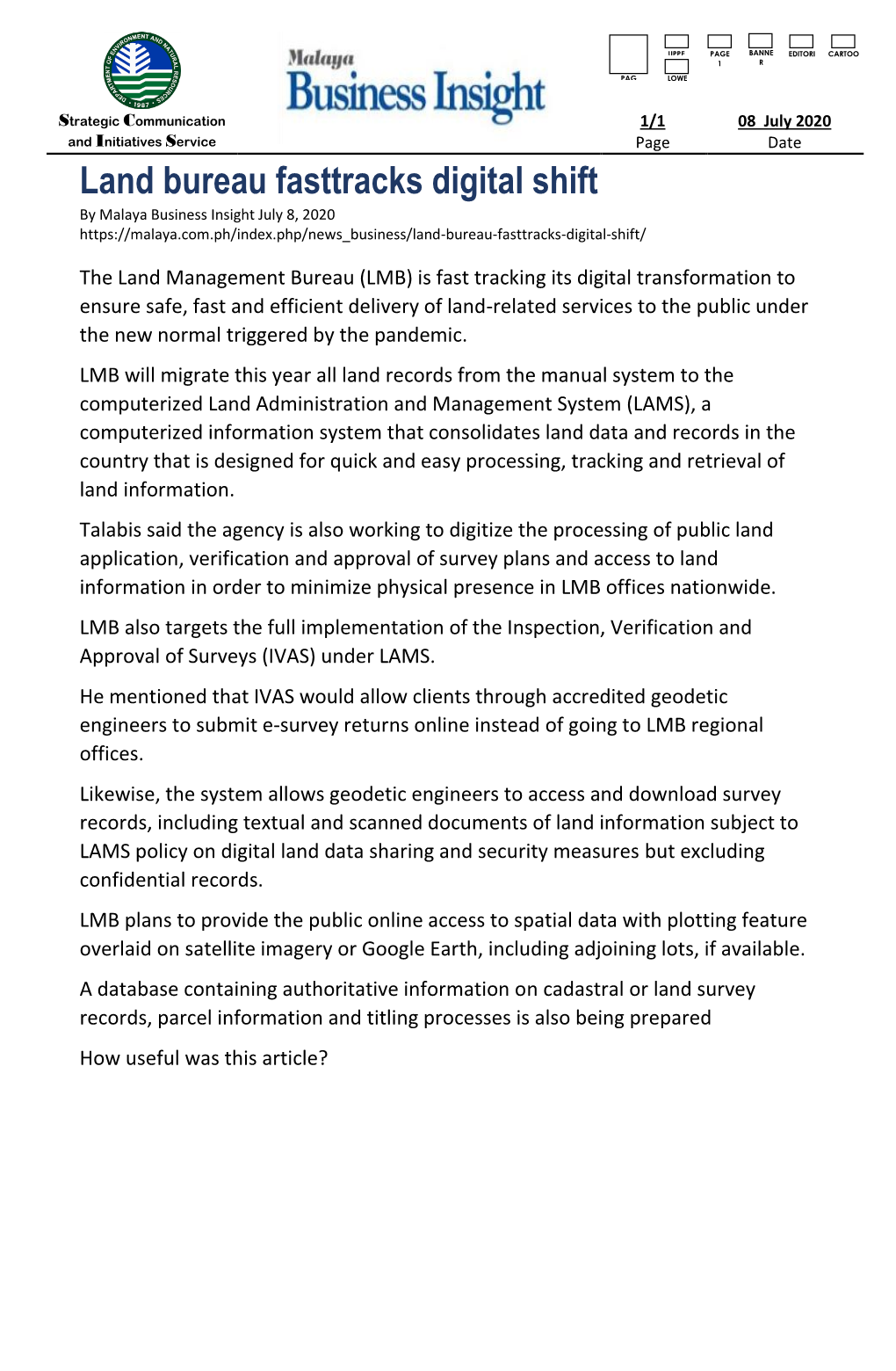 Land Bureau Fasttracks Digital Shift by Malaya Business Insight July 8, 2020