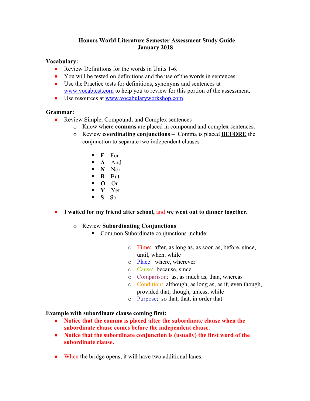 American Literature Semester Assessment Study Guide