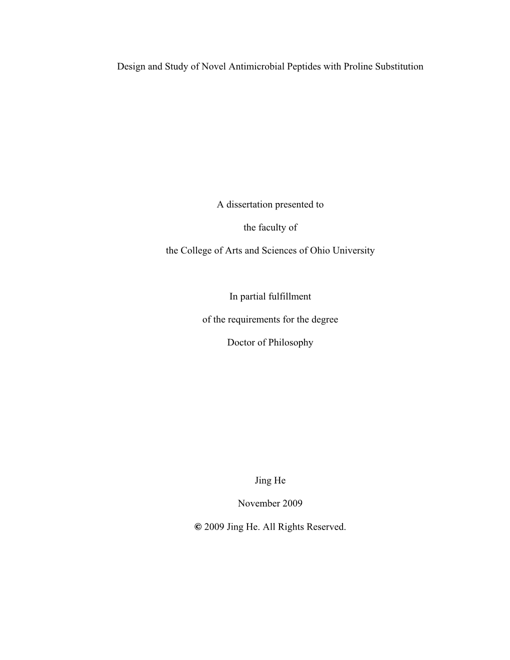 Design and Study of Novel Antimicrobial Peptides with Proline Substitution