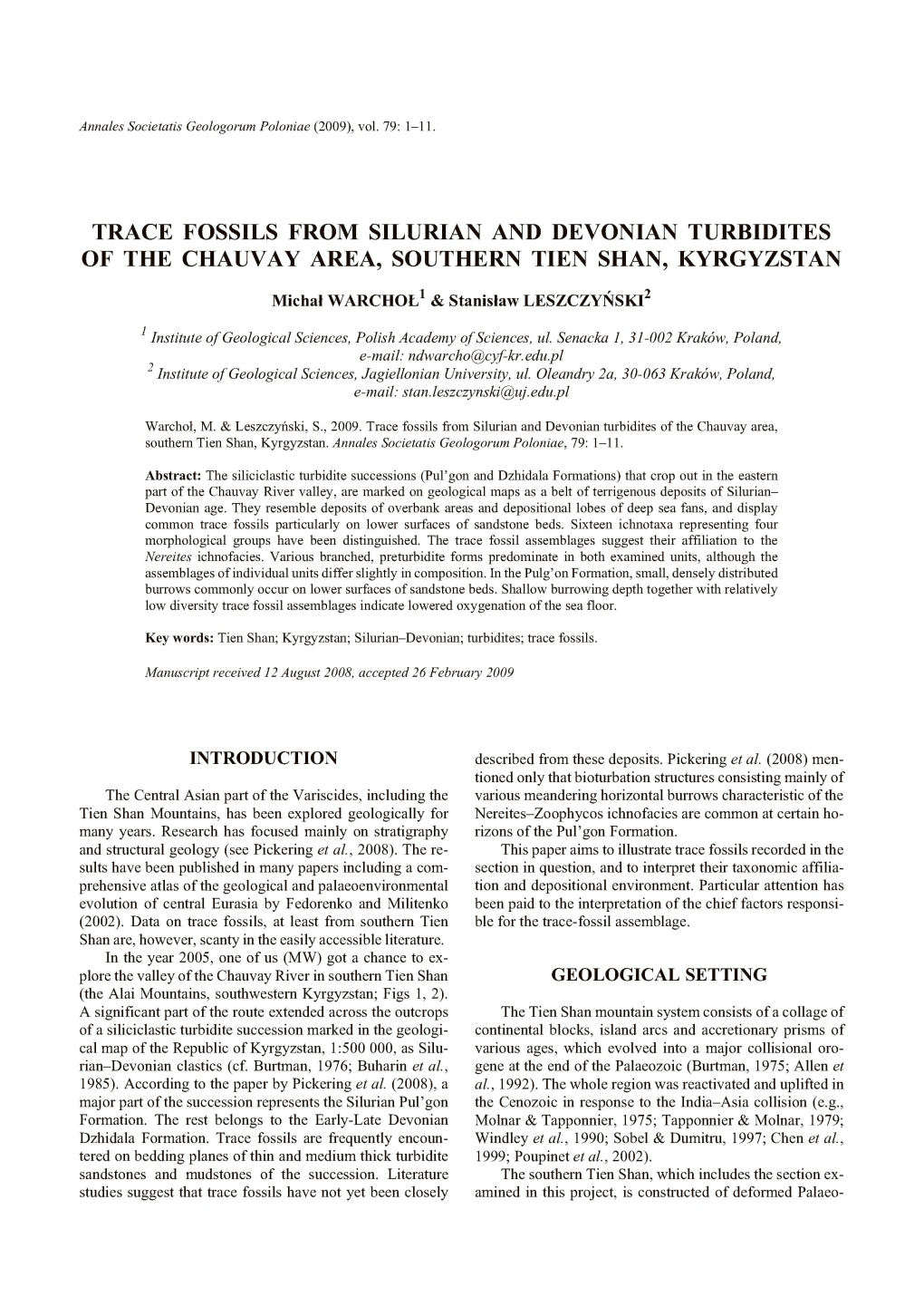 Trace Fossils from Silurian and Devonian Turbidites of the Chauvay Area, Southern Tien Shan, Kyrgyzstan