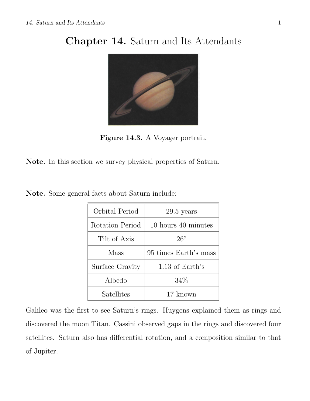 Chapter 14. Saturn and Its Attendants