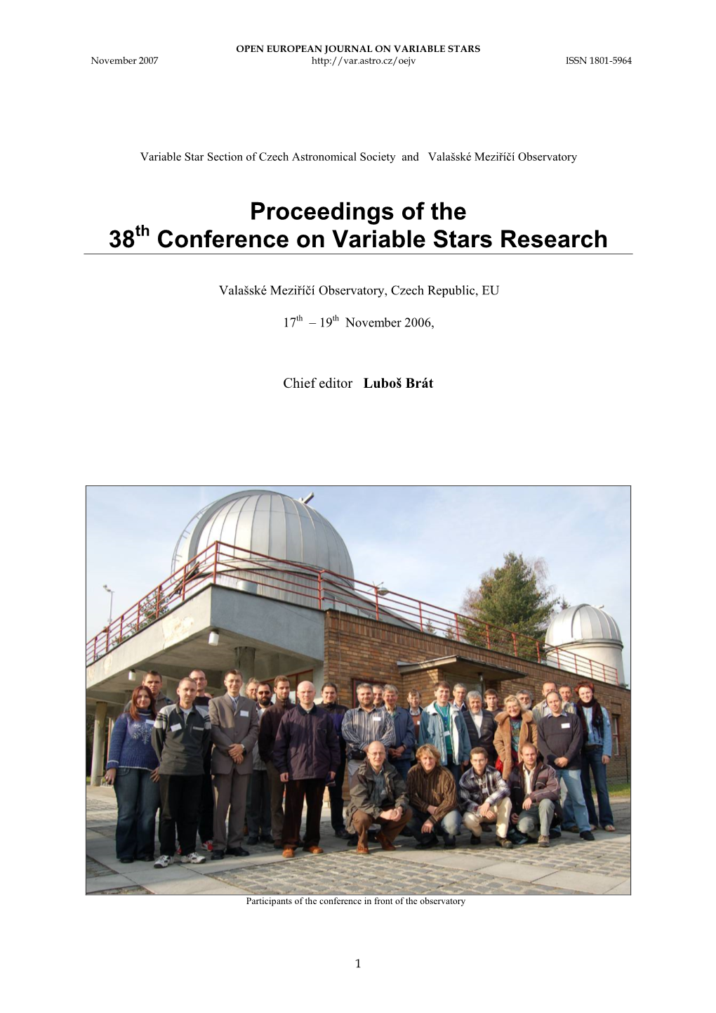 Proceedings of the 38Th Conference on Variable Stars Research