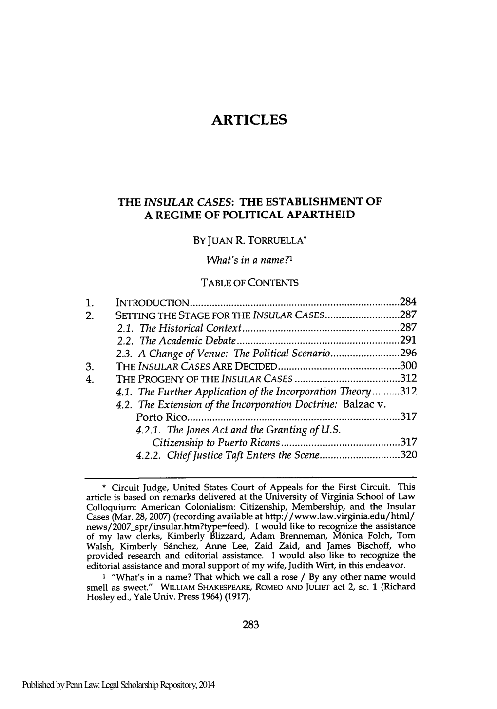 The Insular Cases: the Establishment of a Regime of Political Apartheid