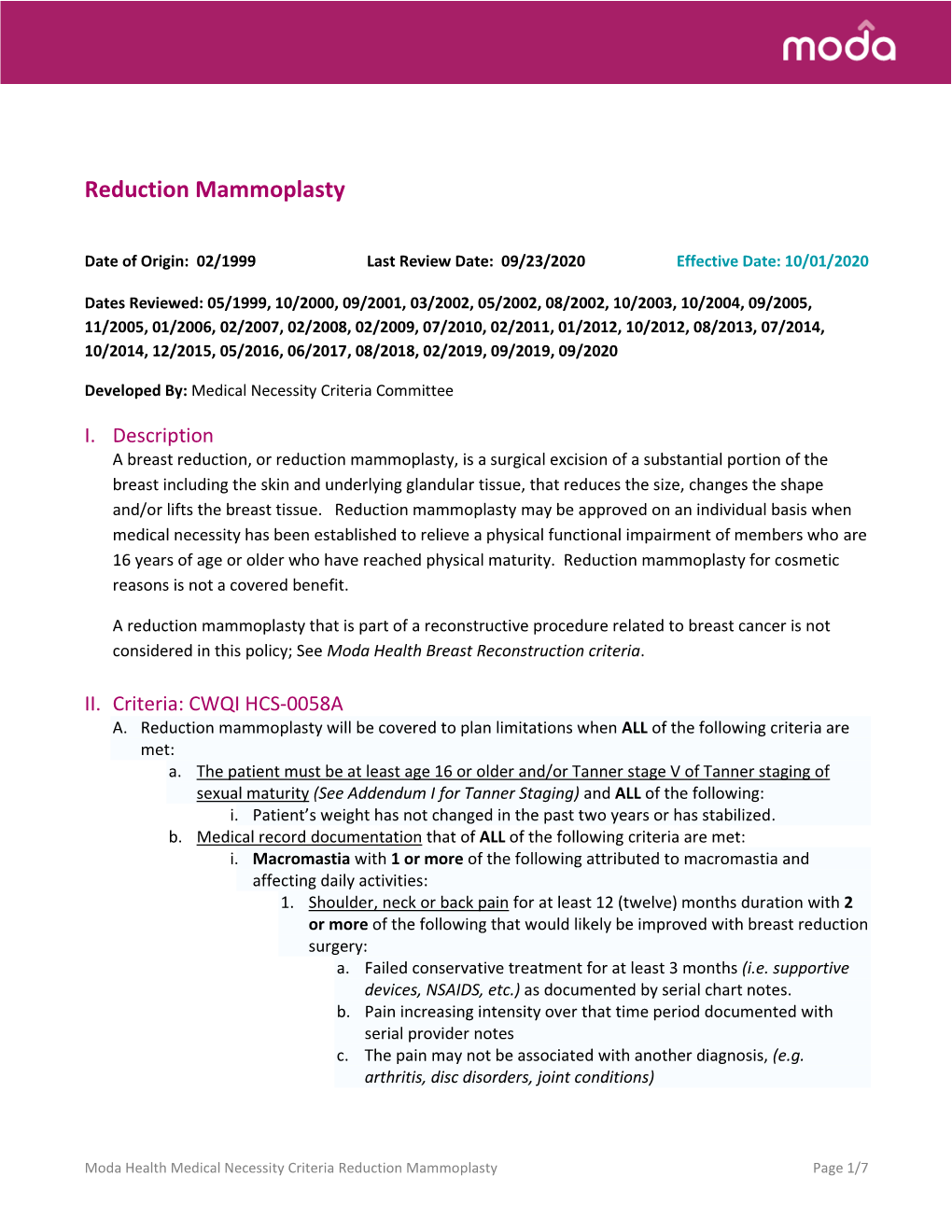 Reduction Mammoplasty