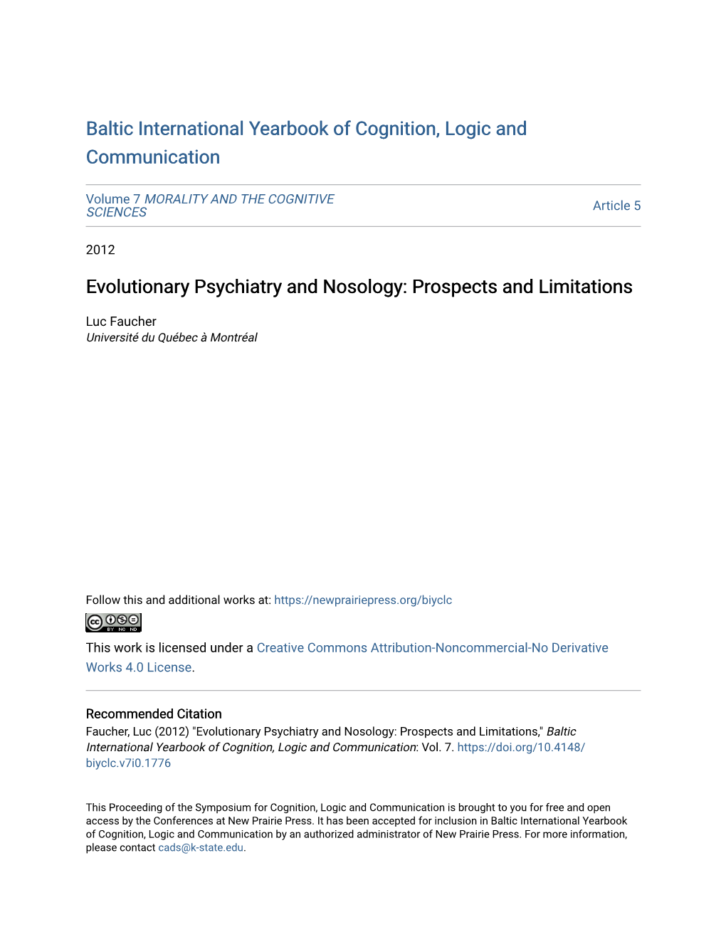 Evolutionary Psychiatry and Nosology: Prospects and Limitations