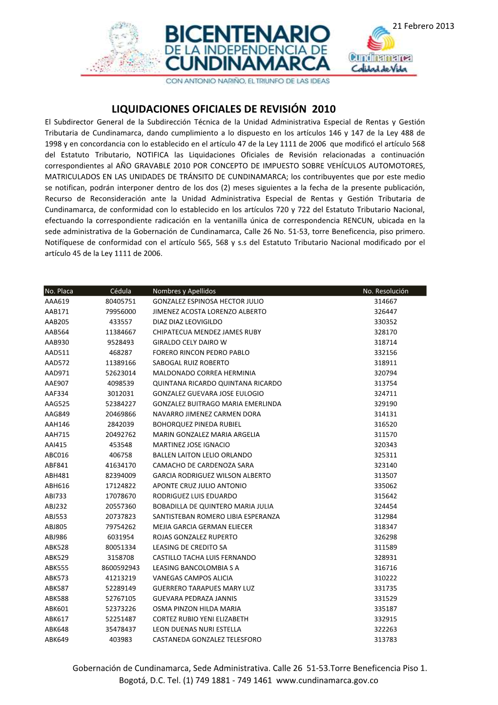 Liquidaciones Oficiales De Revisión 2010