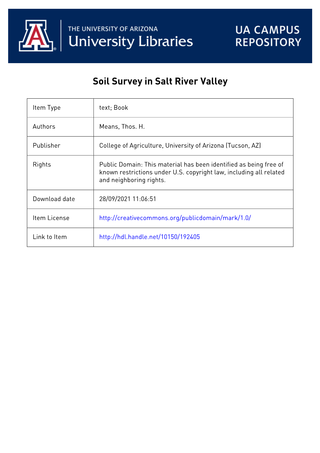 Soil Survey Ik Salt River Valley, Arizona