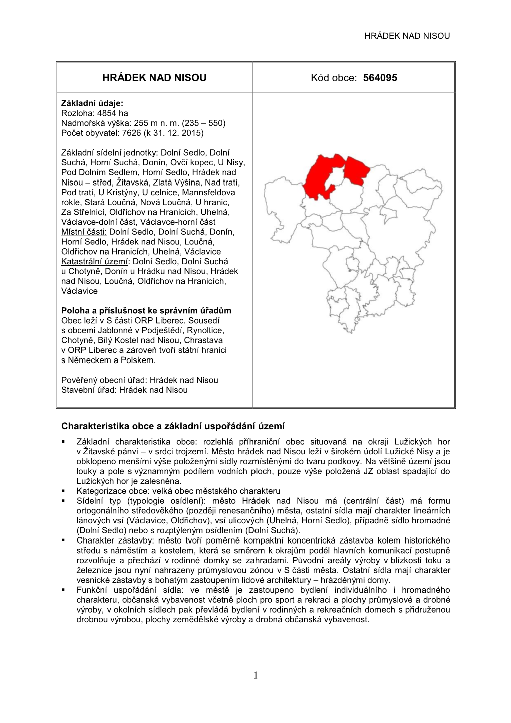 1 HRÁDEK NAD NISOU Kód Obce: 564095