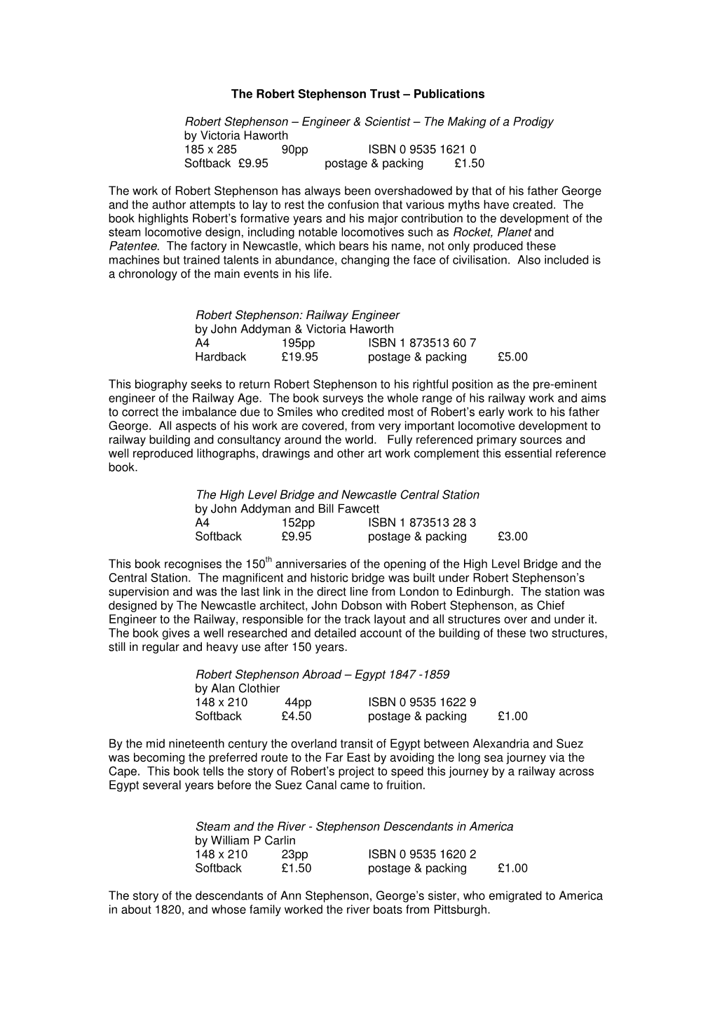 Publications Robert Stephenson – Engineer & Scientist