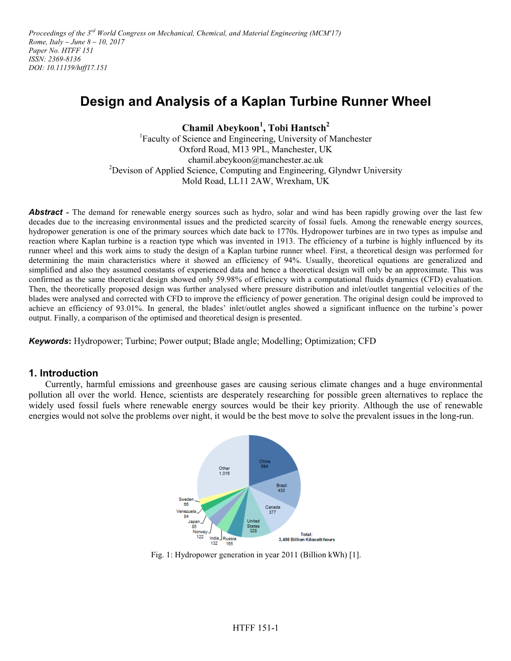 Design and Analysis of a Kaplan Turbine Runner Wheel