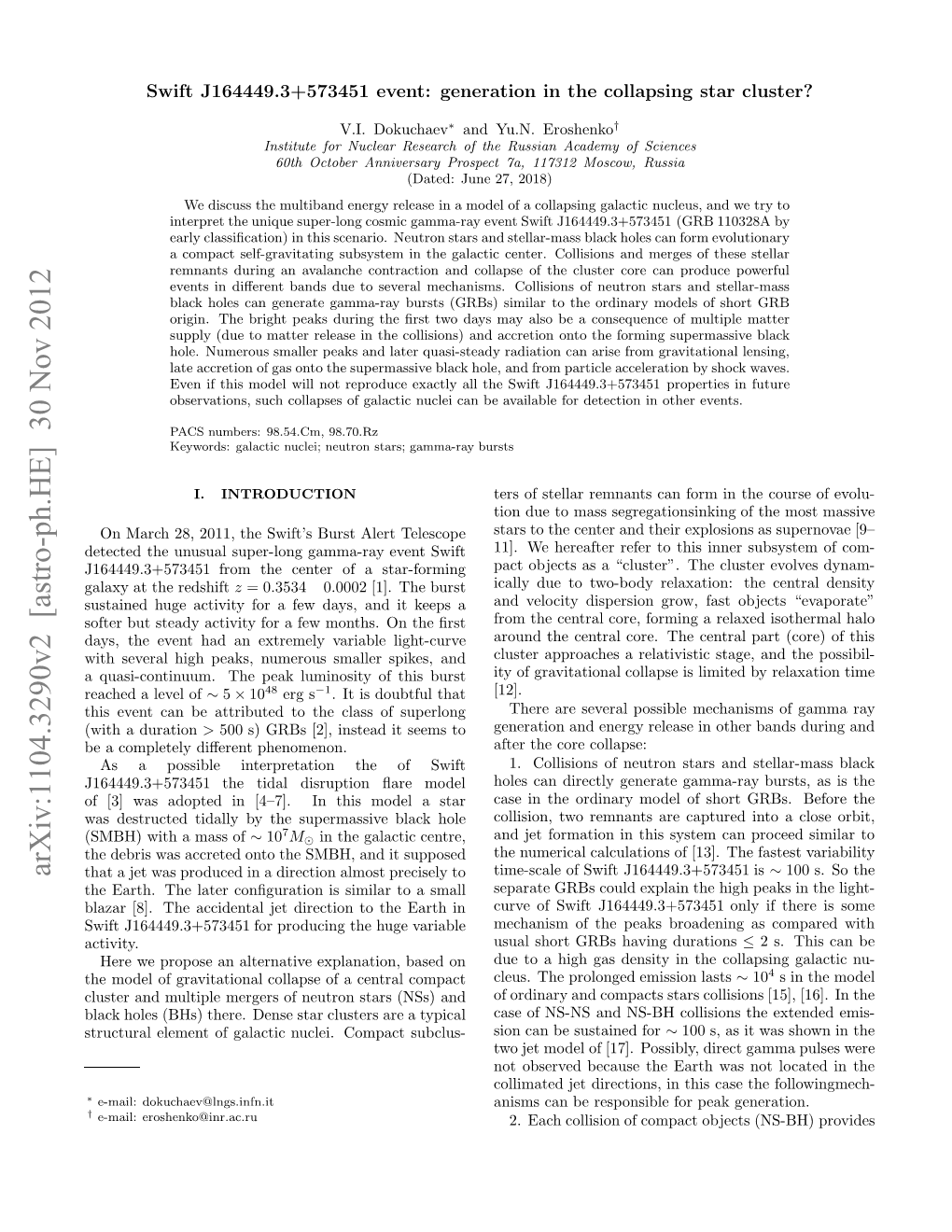 Swift J164449. 3+ 573451 Event: Generation in the Collapsing Star