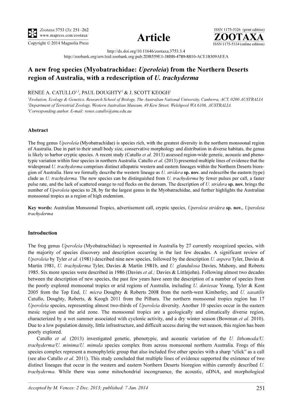 Myobatrachidae: Uperoleia) from the Northern Deserts Region of Australia, with a Redescription of U