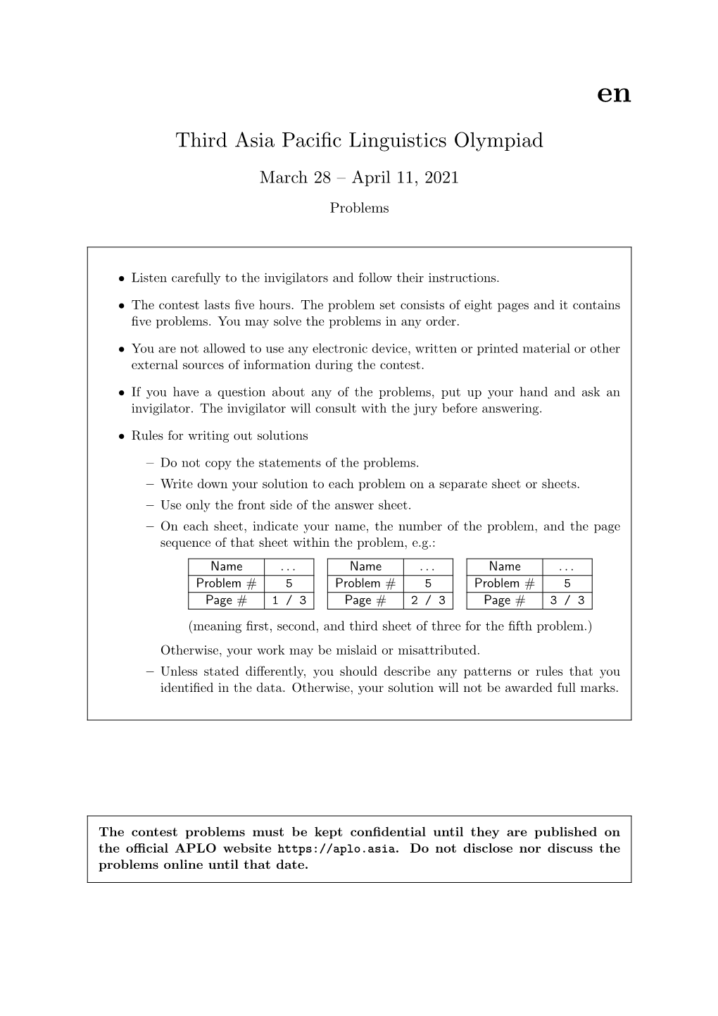 Third Asia Pacific Linguistics Olympiad