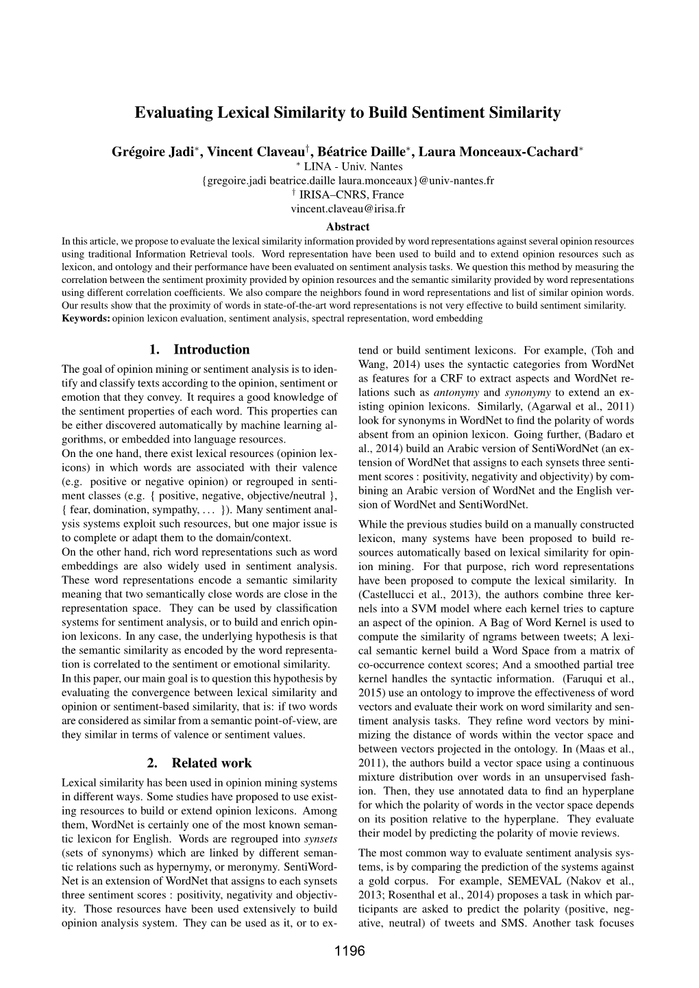 Evaluating Lexical Similarity to Build Sentiment Similarity