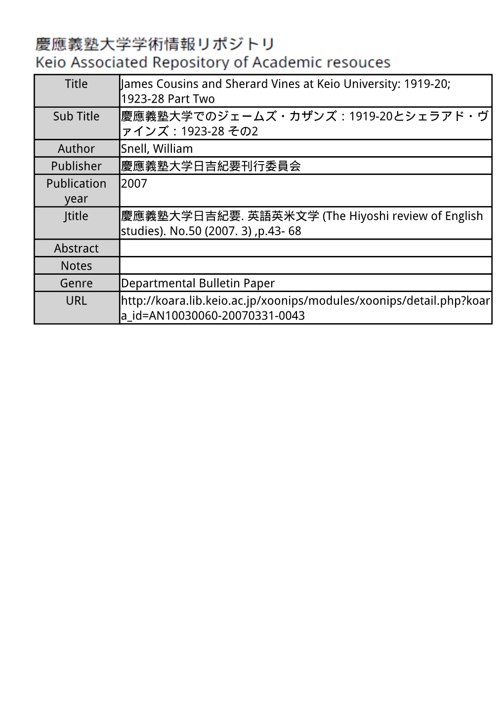 Title James Cousins and Sherard Vines at Keio University