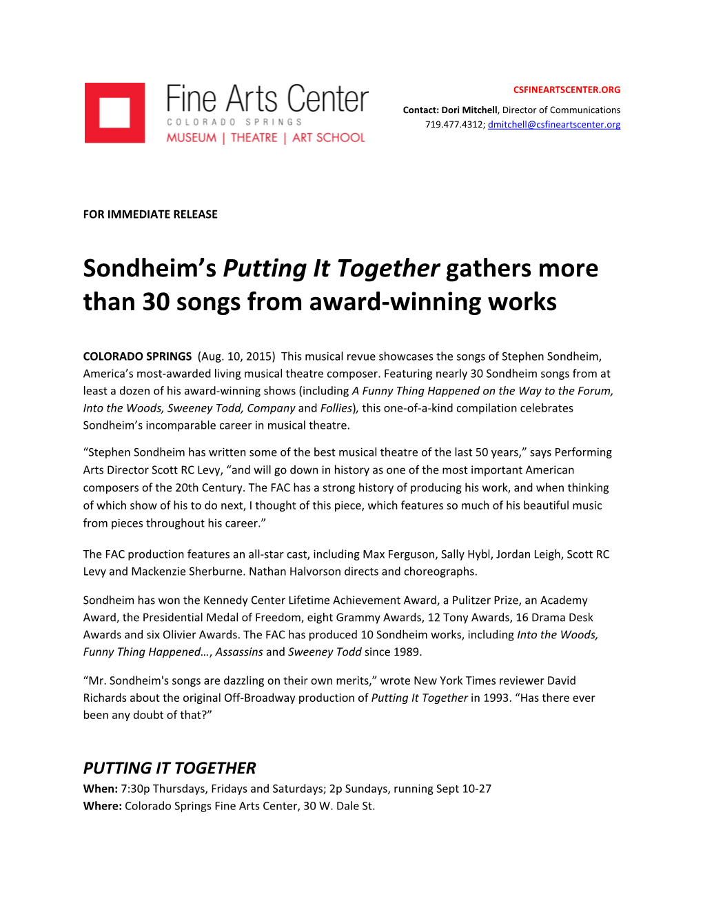 Sondheim's Putting It Together Gathers More Than 30 Songs From