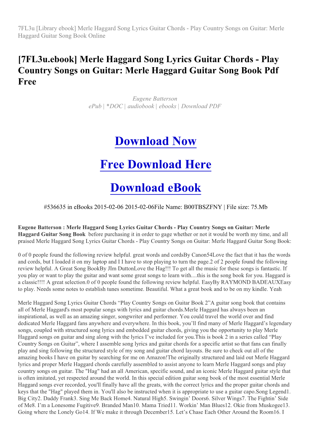 Merle Haggard Guitar Song Book Online