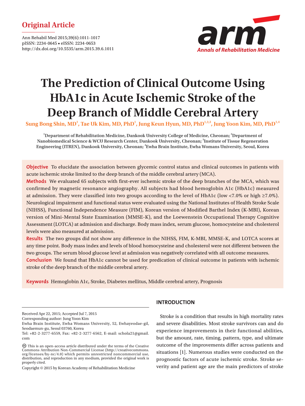 The Prediction of Clinical Outcome Using Hba1c in Acute Ischemic