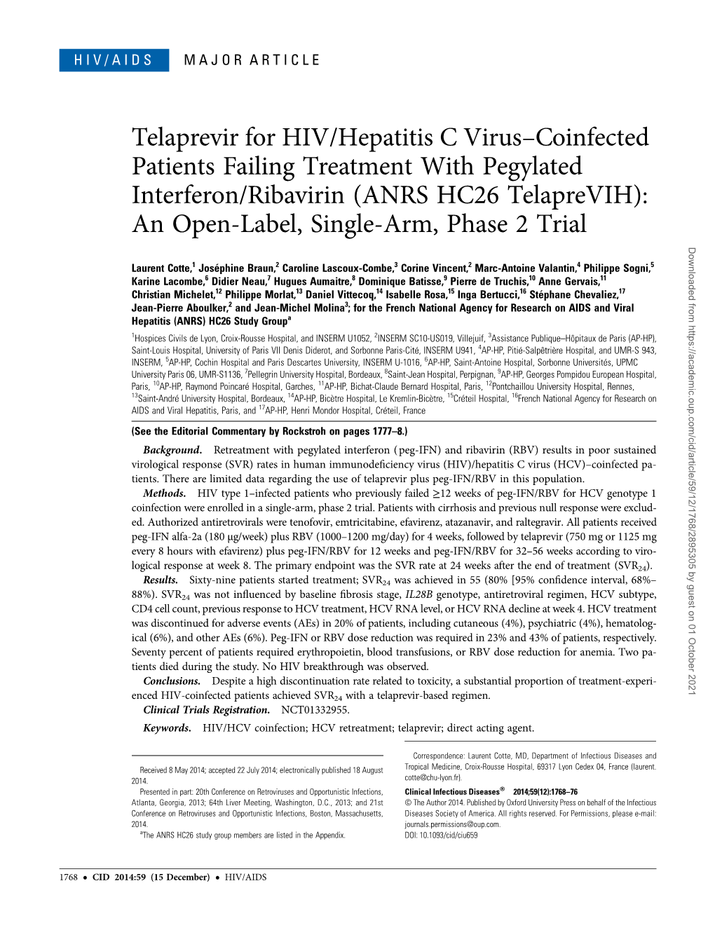 Telaprevir for HIV/Hepatitis C Virus–Coinfected Patients Failing