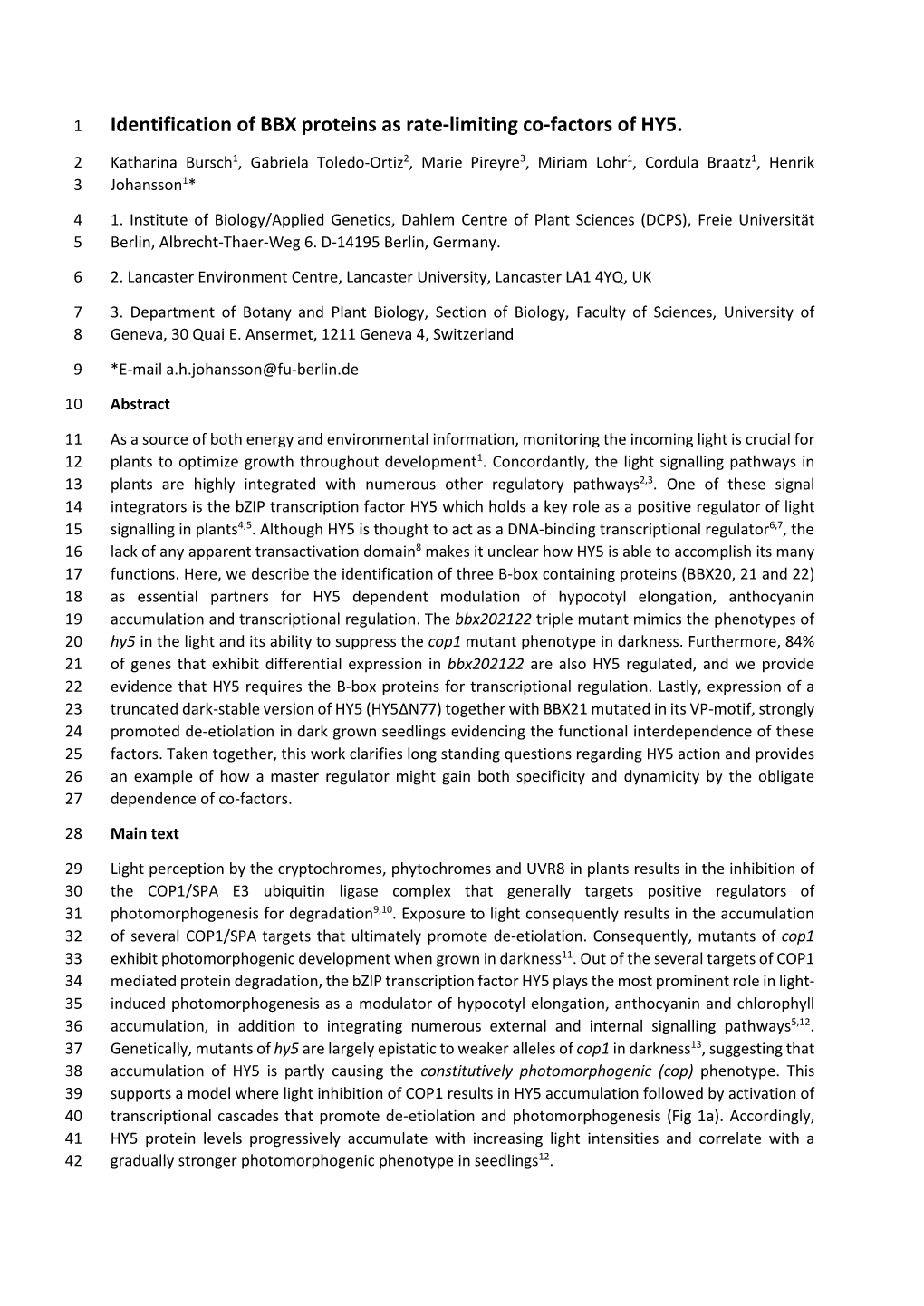 Identification of BBX Proteins As Rate-Limiting Co-Factors of HY5