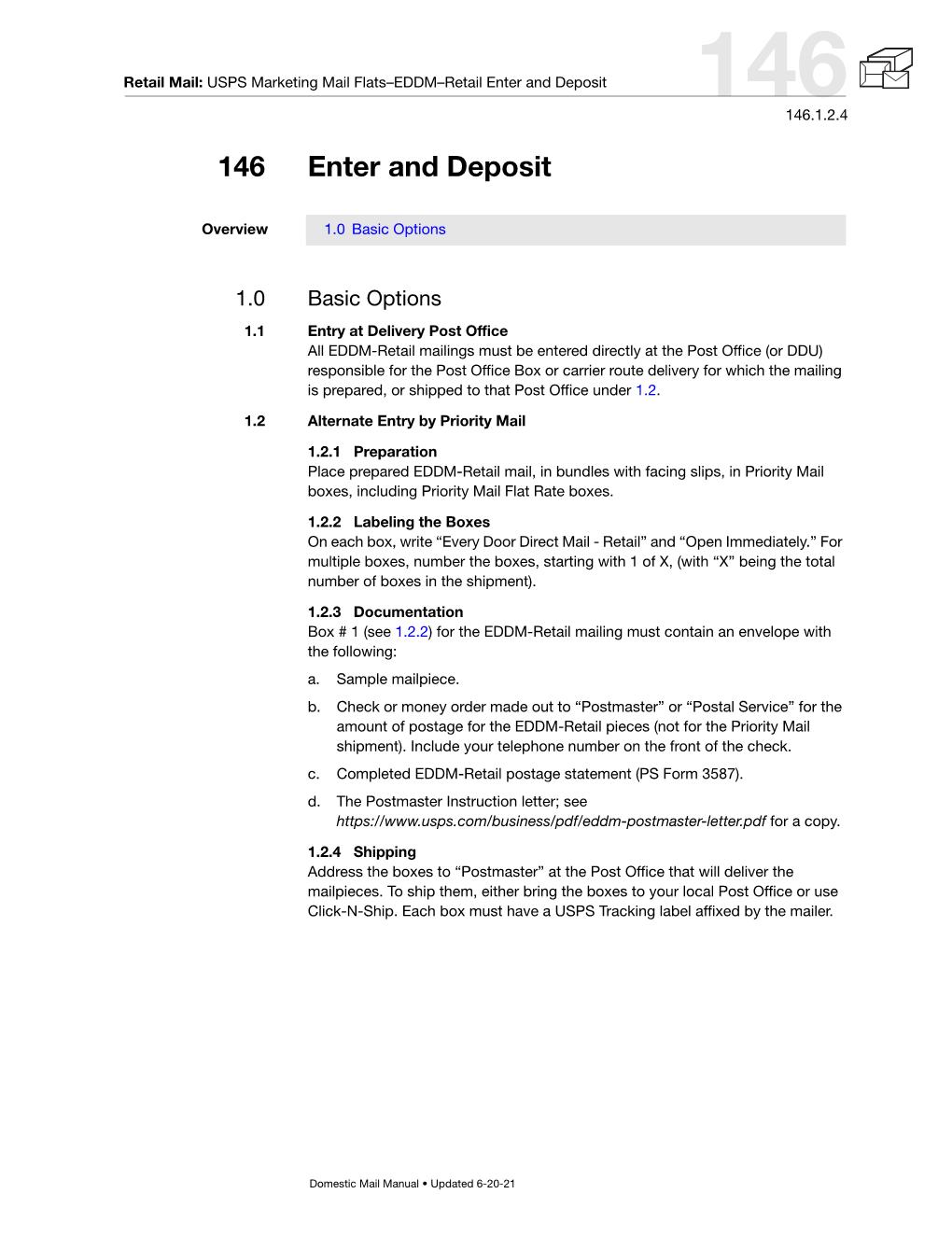 DMM 146 Standard Mail Flats-EDDM Enter and Deposit